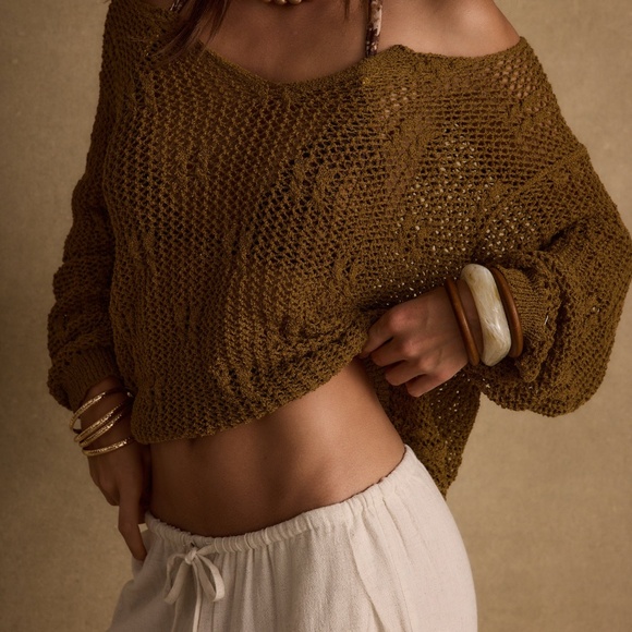 12th Tribe Sunfade Olive Crochet Sweater Size XS - Picture 3 of 3